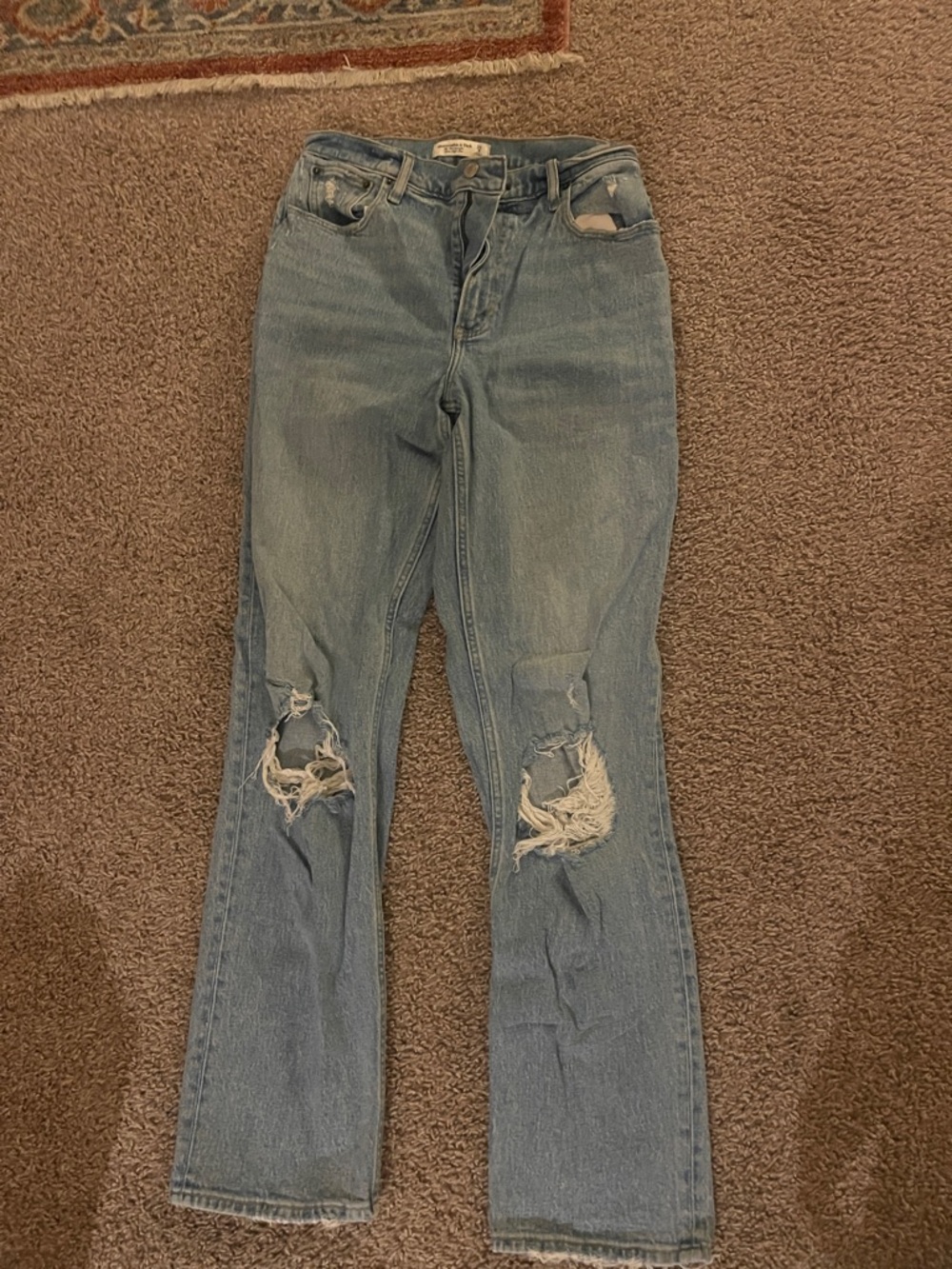 Abercrombie & Fitch Light Blue Distressed Straight-Leg Jeans